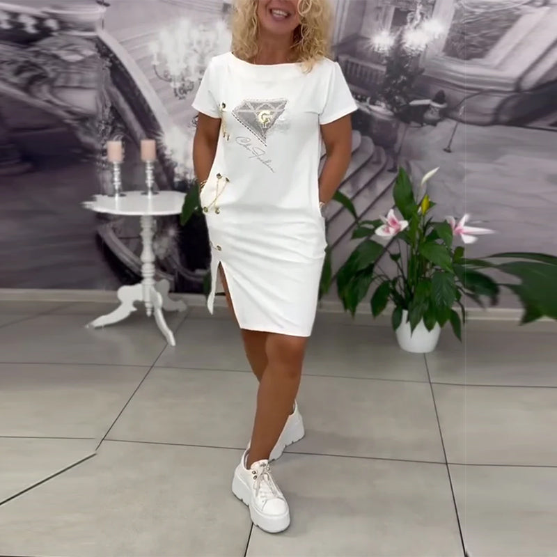 Jurk Bedrukt Nauwsluitend Split