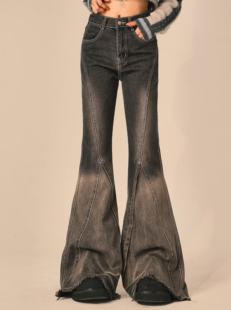 Flared denim jeans - vintage zwarte damesbroeken