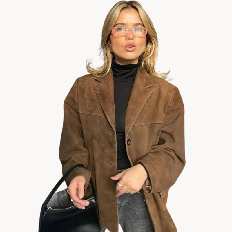 Dames suede blazer - elegante oversized jas in bruin
