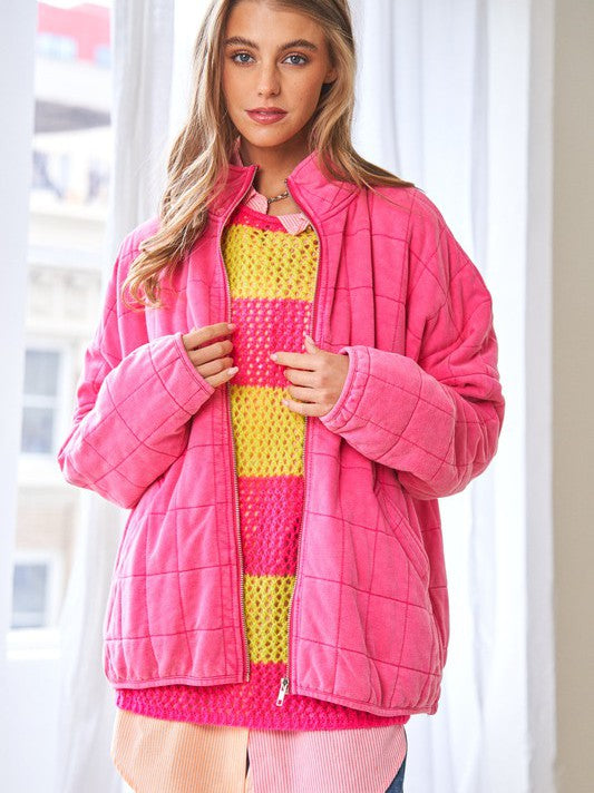 Dames gewatteerde shacket - zachte en comfortabele jas met ritssluiting