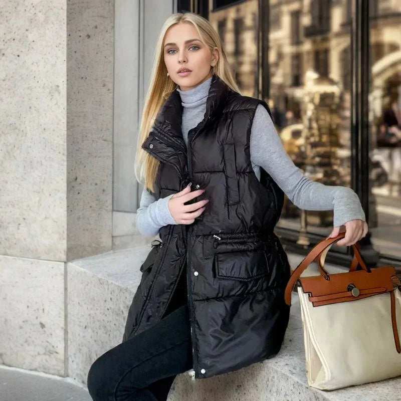 Puffer gilet - stijlvolle dames gewatteerde mouwloze jas