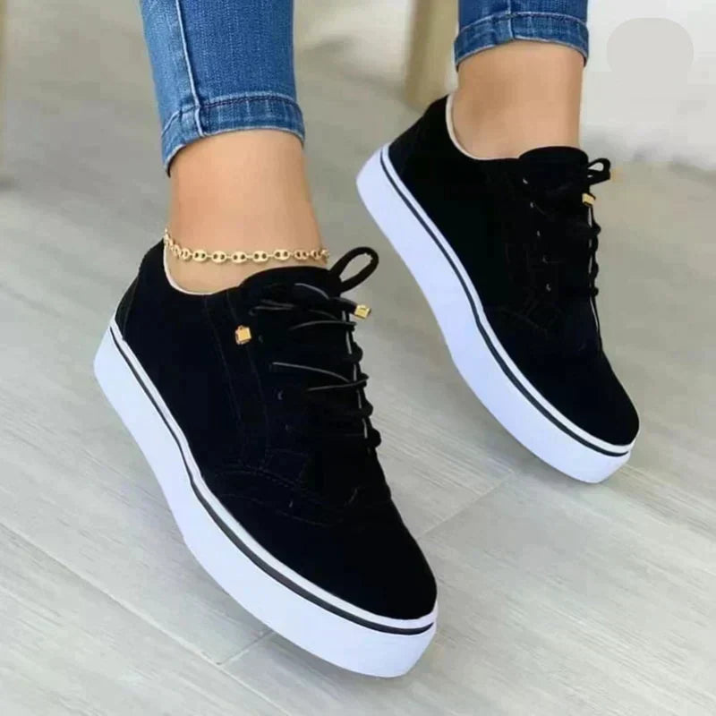 Dames trendy sneakers - stijlvolle bruine veterschoenen