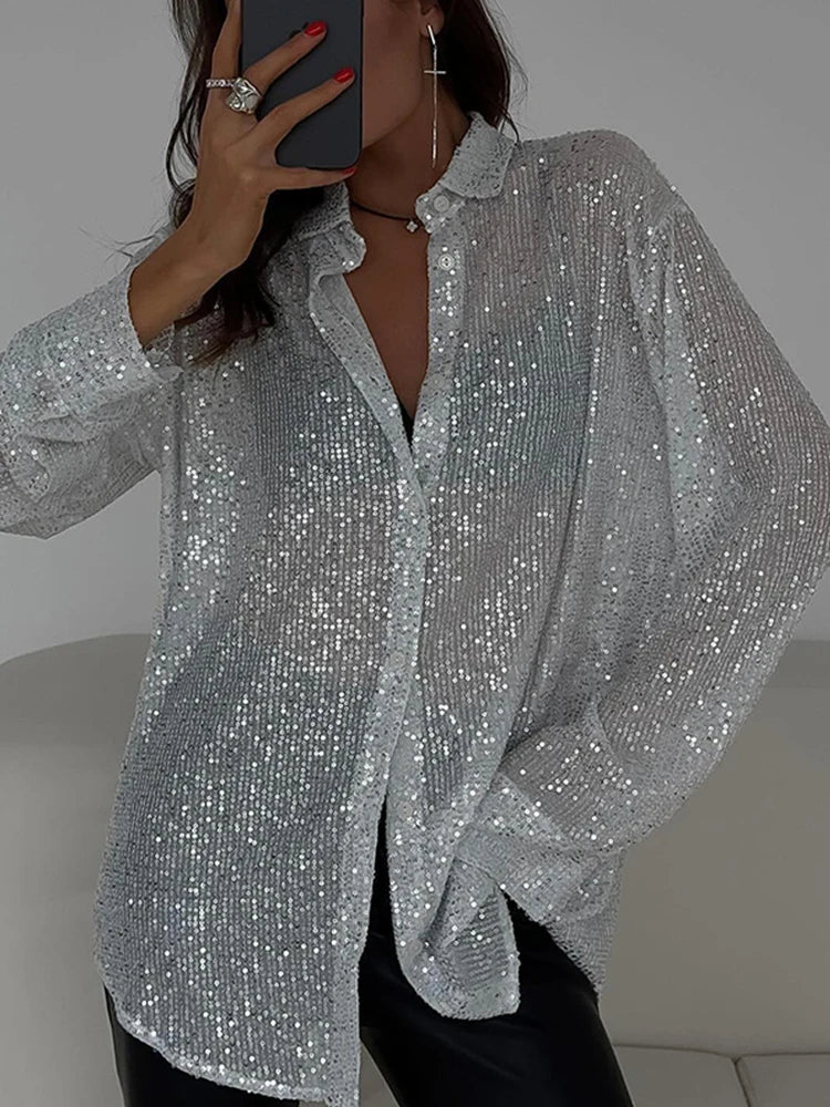 Zilveren pailletten blouse