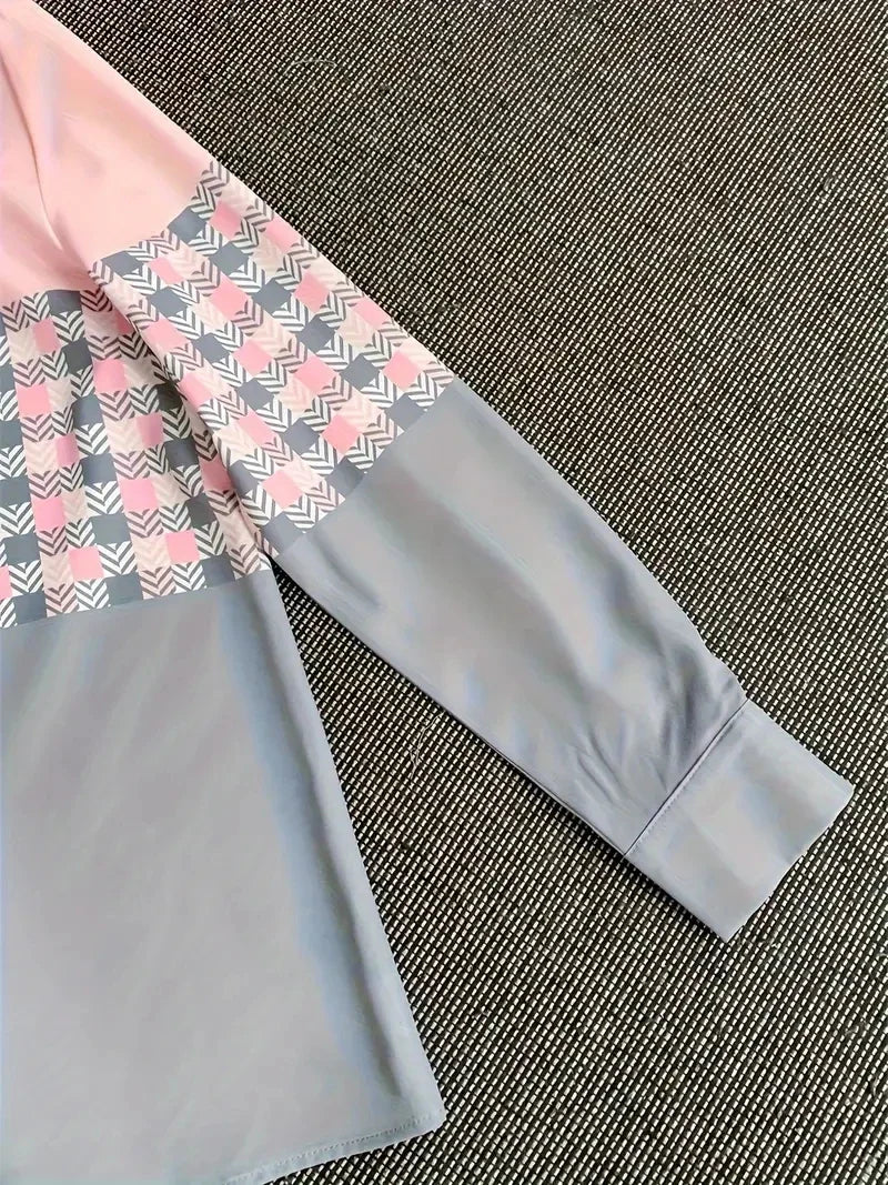Blouse met kleurblokken en ruitpatroon