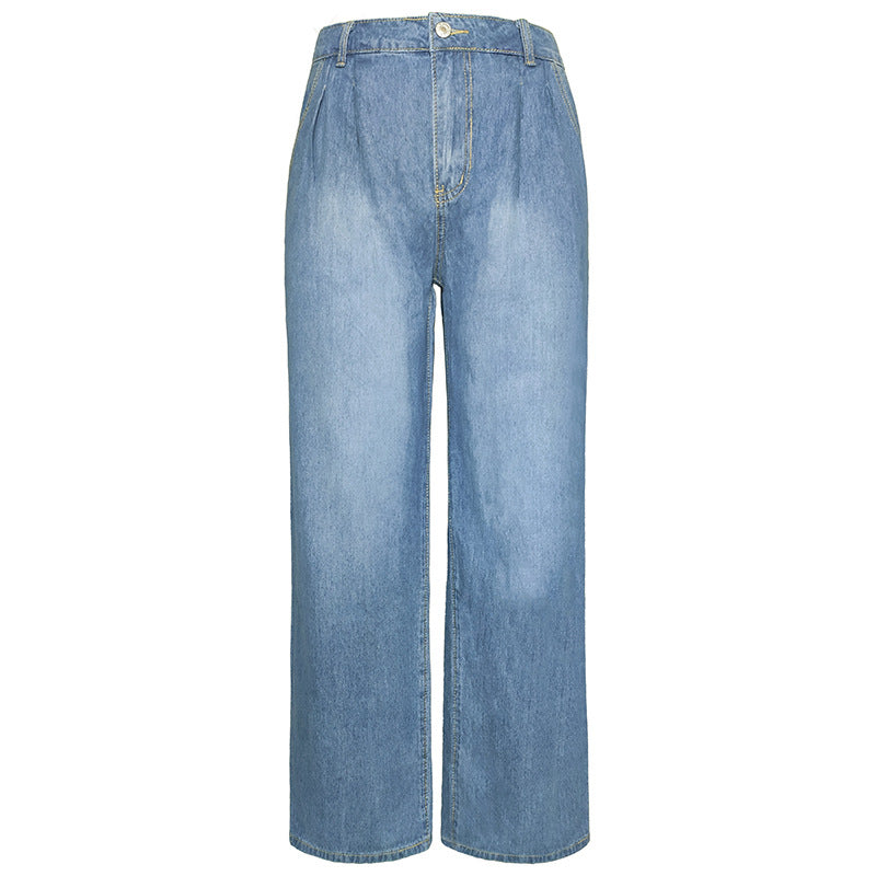 Dames wijduitlopende jeans - blauwe denim relaxte fit