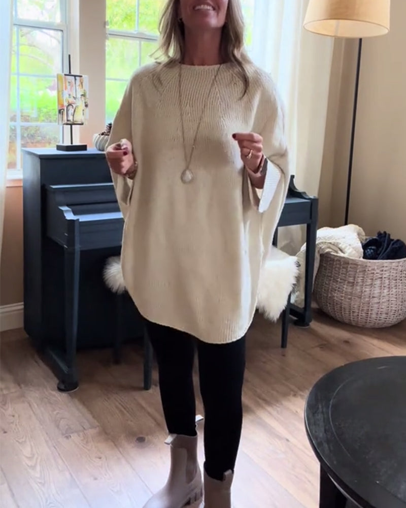 Mode effen kleur pullover met vleermuismouw en ronde hals