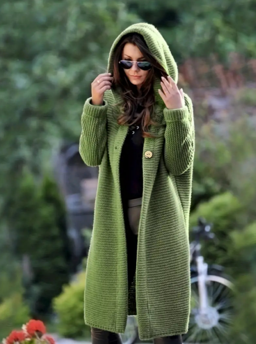 Groene oversized gebreide hoodie jas - trendy lange dames cardigan