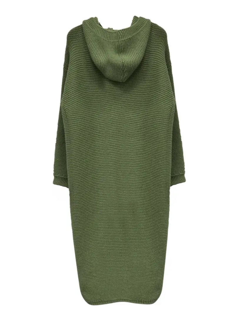 Groene oversized gebreide hoodie jas - trendy lange dames cardigan