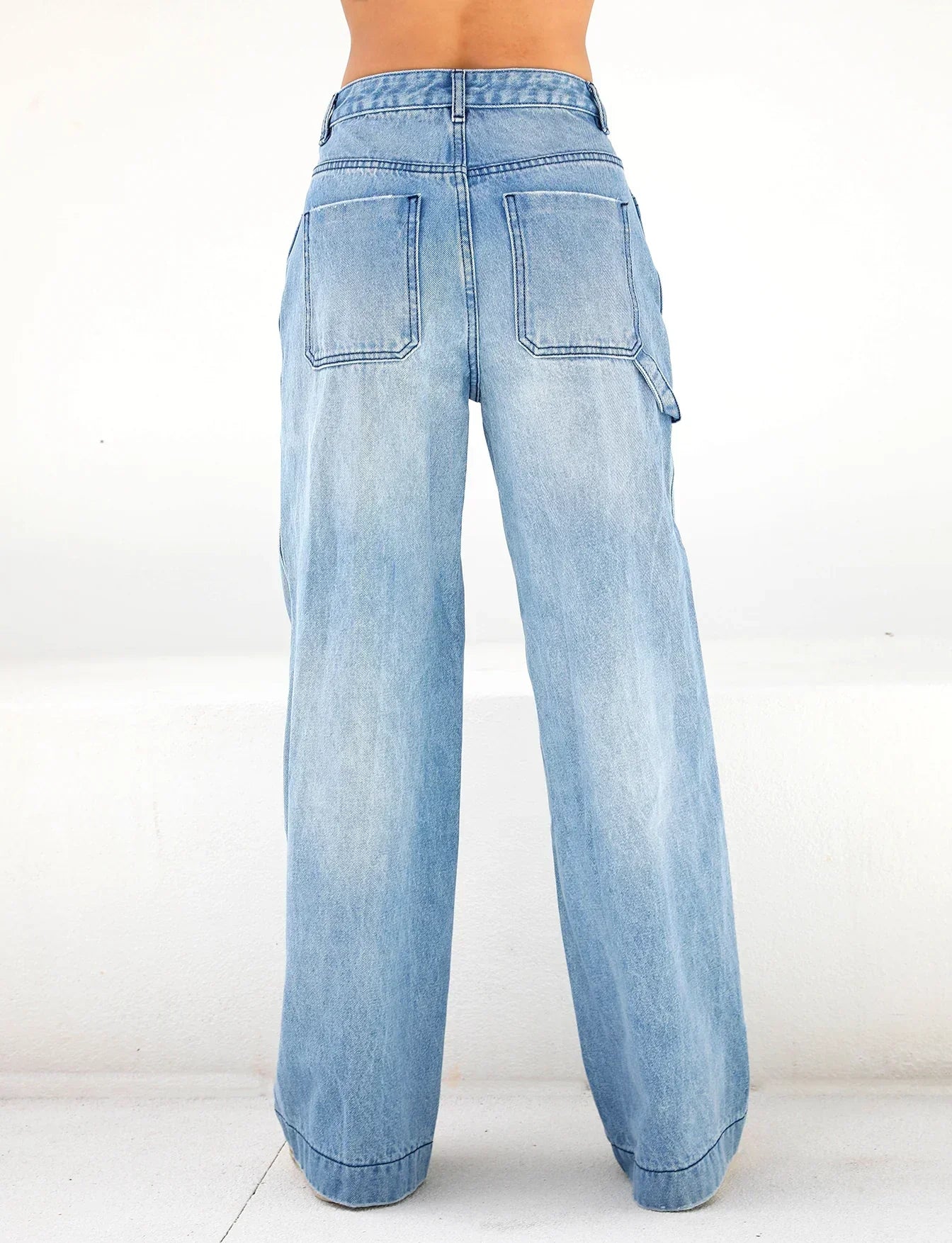 Wijduitlopende denim jeans - hoge taille blauwe damesbroeken