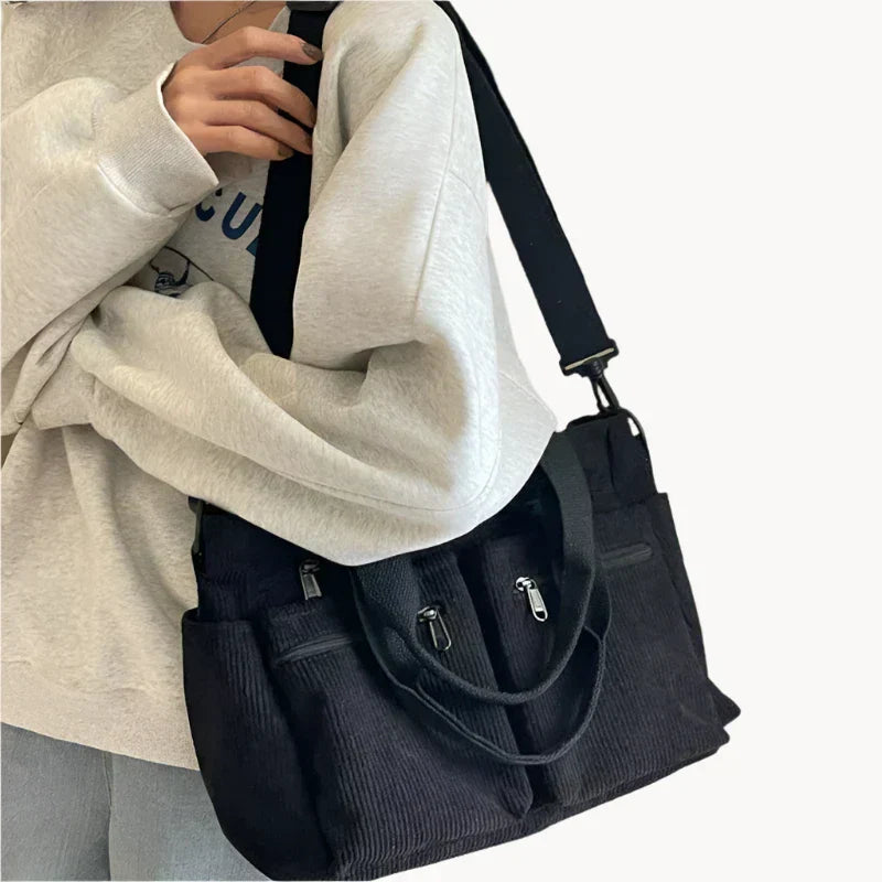 Dames schoudertas stijlvolle cord tote - duurzame tas voor werk en vrije tijd