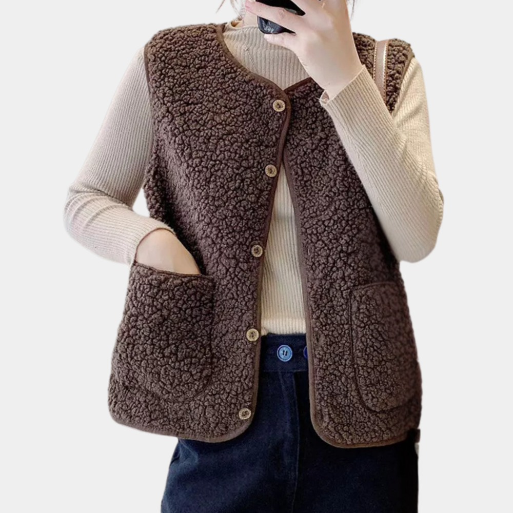 Sherpa vest - trendy knoop-up vest voor dames