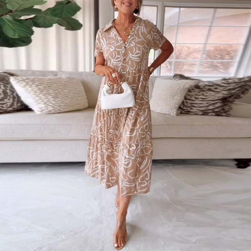 rok Met Short-sleeved Pocket Jurk Met Geometrische Prints Stijl