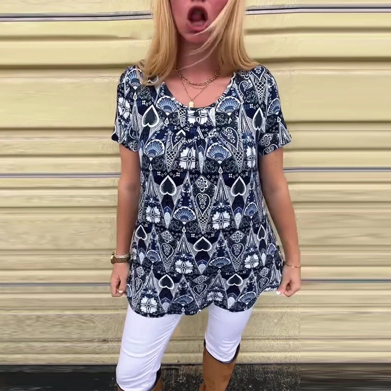 T-shirt casual retro ronde hals bedrukt