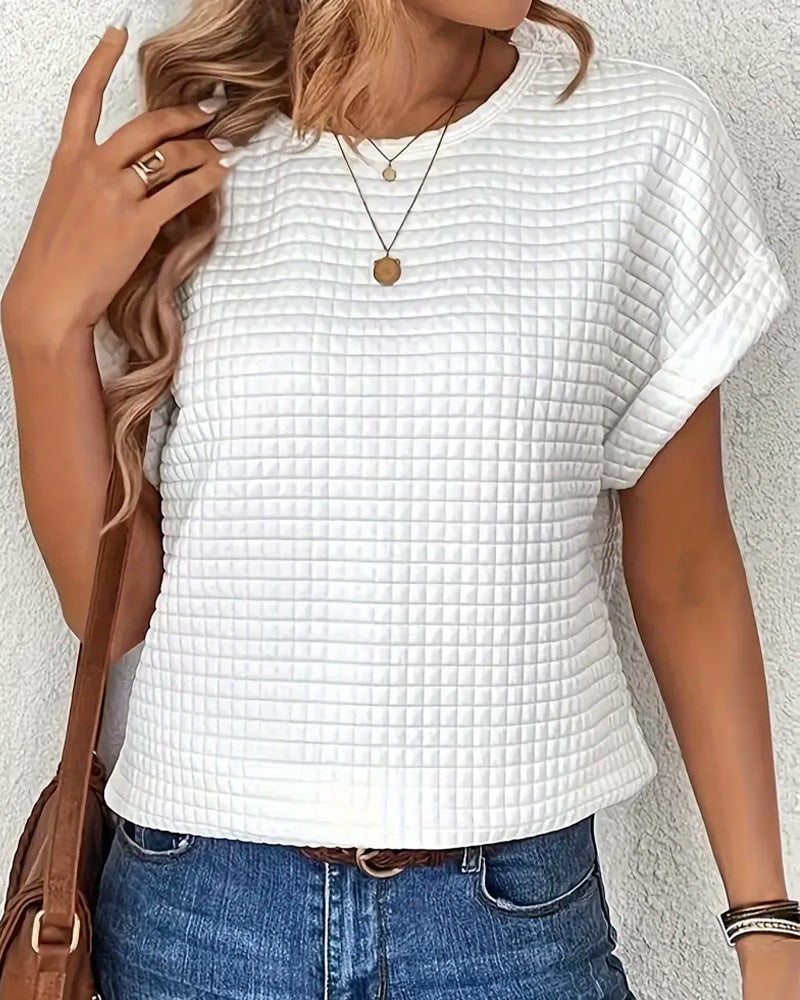 T-Shirt Ronde Hals Effen Kleur Vleermuismouwen