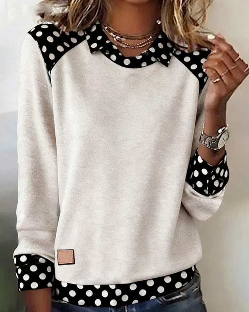 Blouse casual stippenkraag paneel