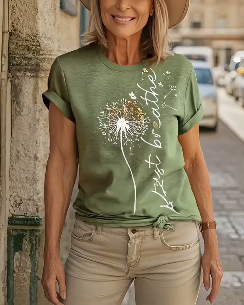 T - Shirt Met Dandelion Print Korterm