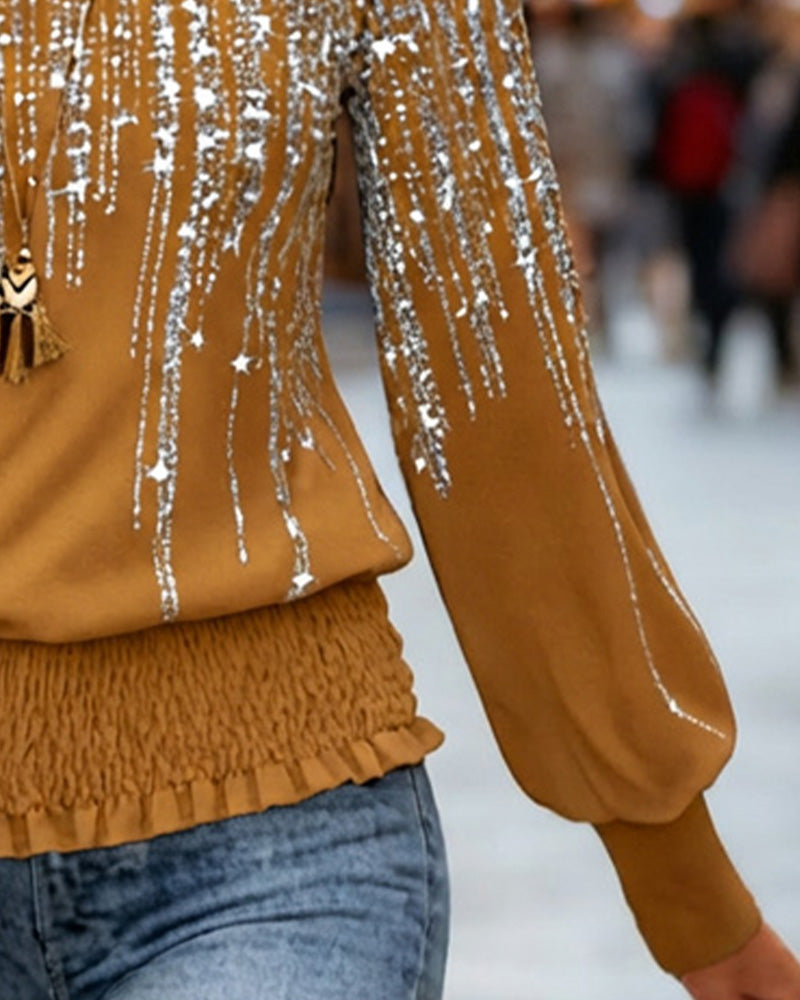 Modieuze Gedrukte Langmouwige Top Met Ronde Hals