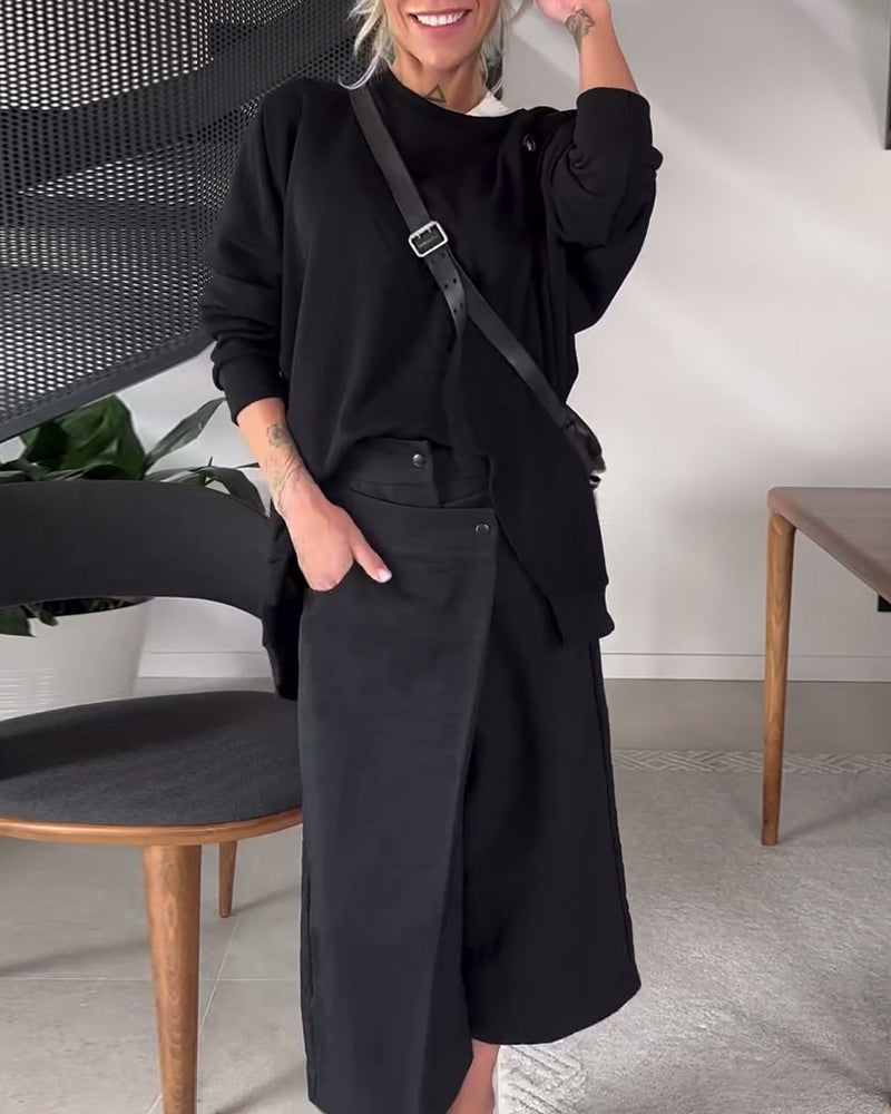 Effen casual sweatshirt met ronde hals en split