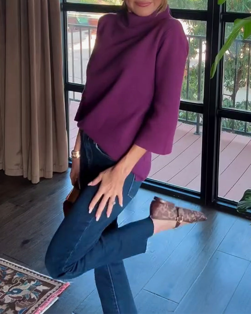 Trui Hoge Hals Elegant Driekwart Mouwen