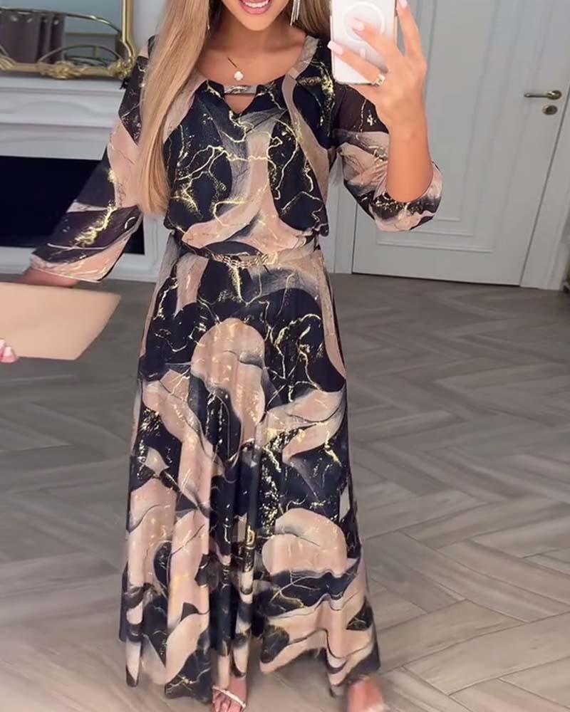 Jurk Elegant Driekwartmouw Geprint Taille