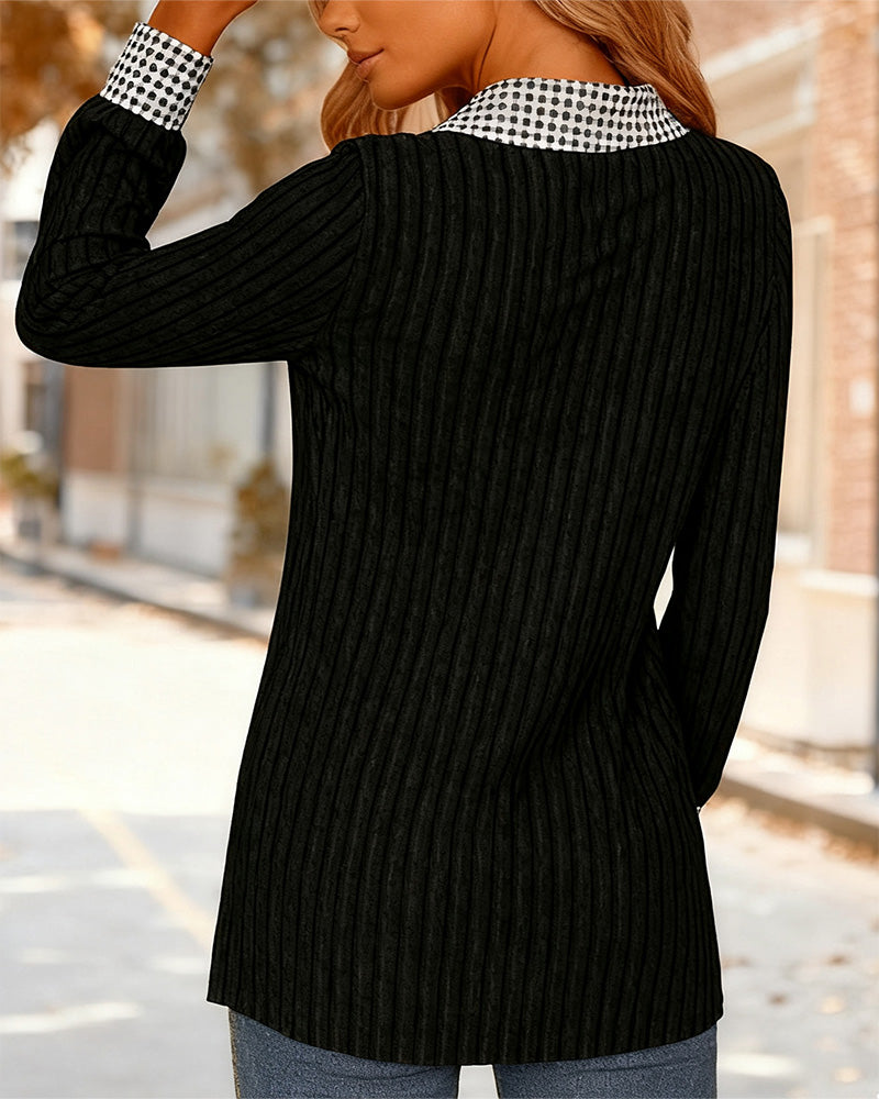 Geribbelde Top Met Geruite Contrastreverskraag