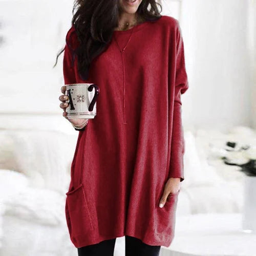 Lange tuniek met zakken - comfortabele dames oversized top