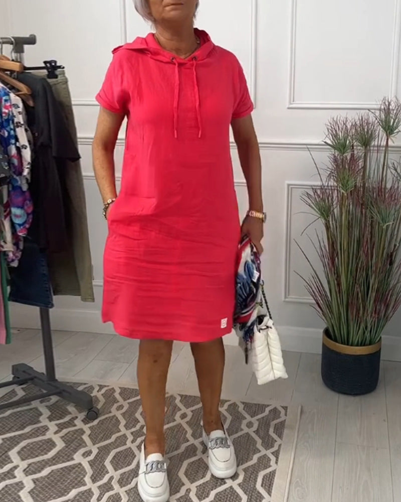 Casual jurk met korte mouwen en capuchon