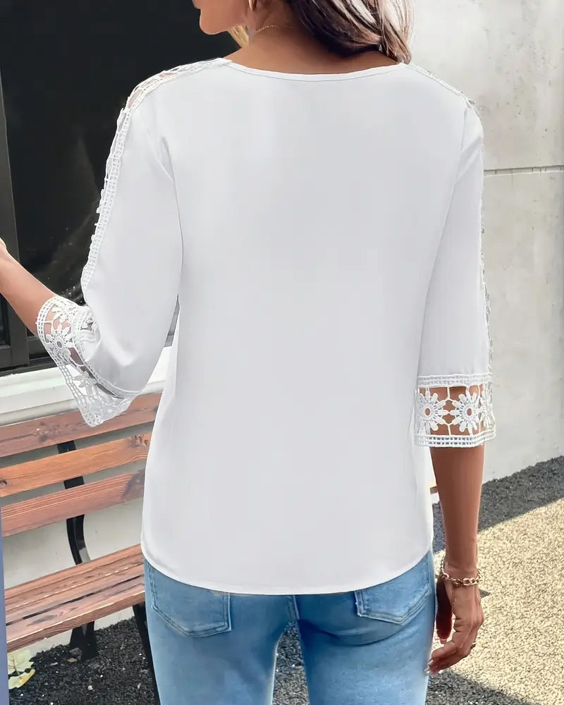 T-shirt Effen Kleur Hol Haak Patchwork