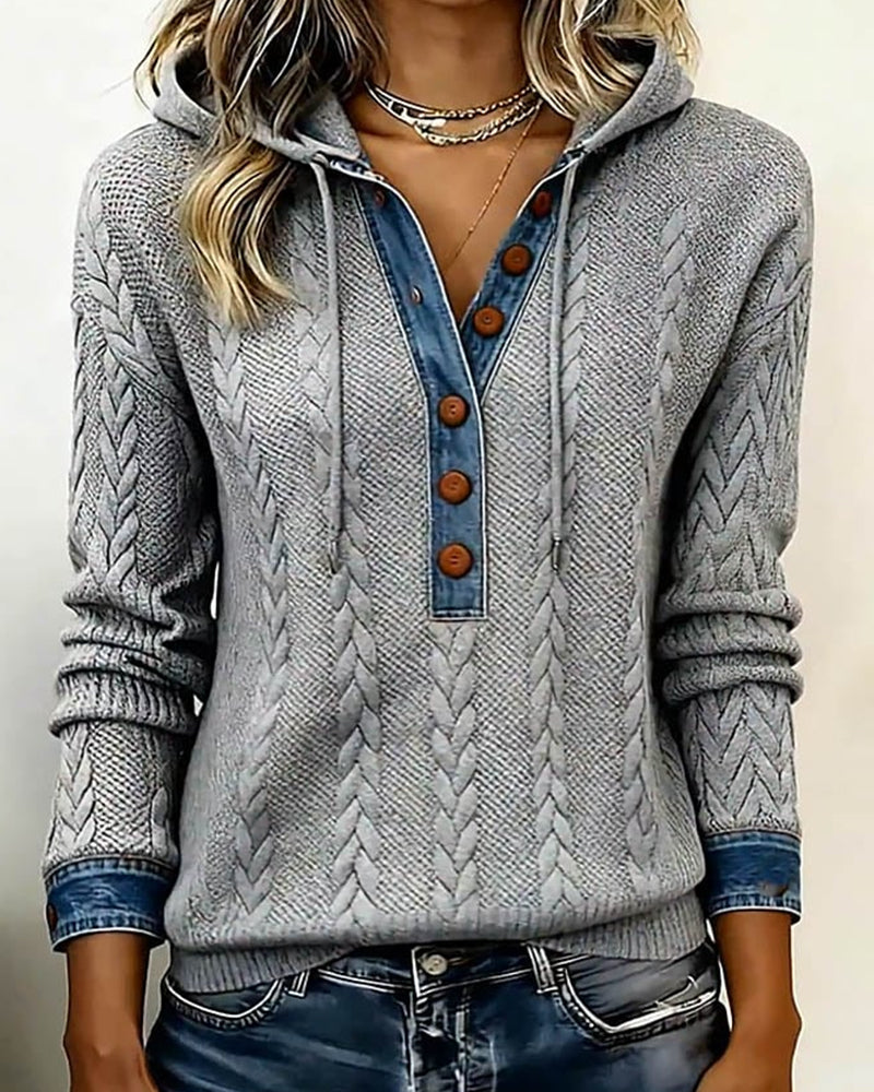 Colorblocking Langmouwige Hoodie Met Knopen