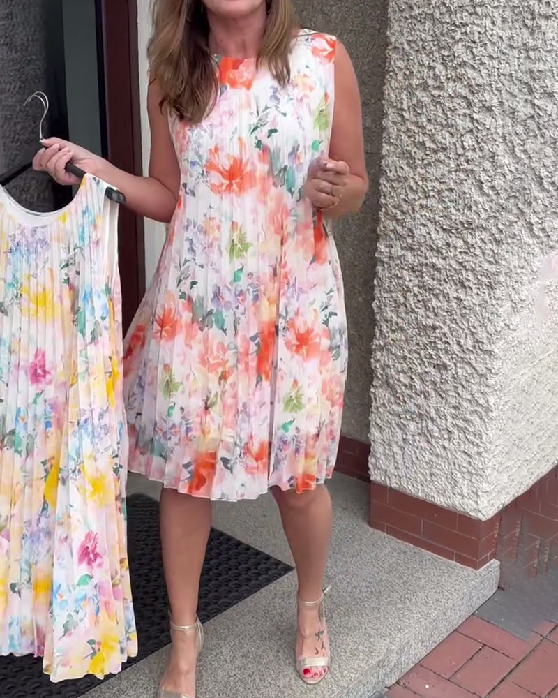 Jurk Mouwloos Geplooid Bloemig