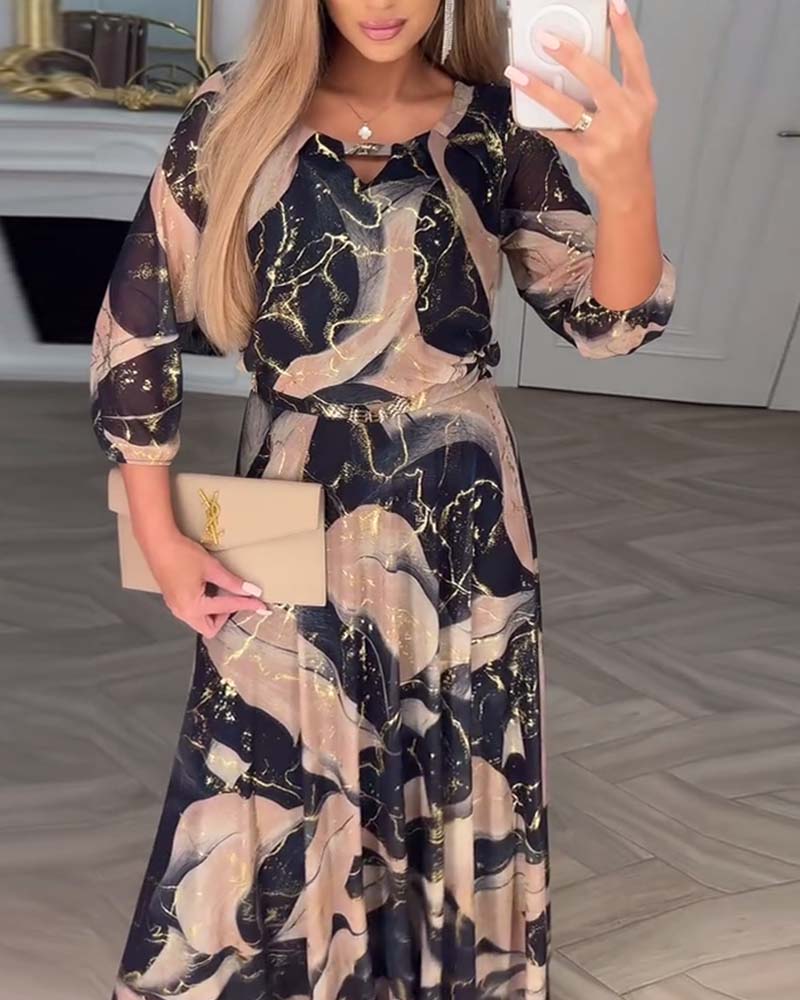 Jurk Elegant Driekwartmouw Geprint Taille