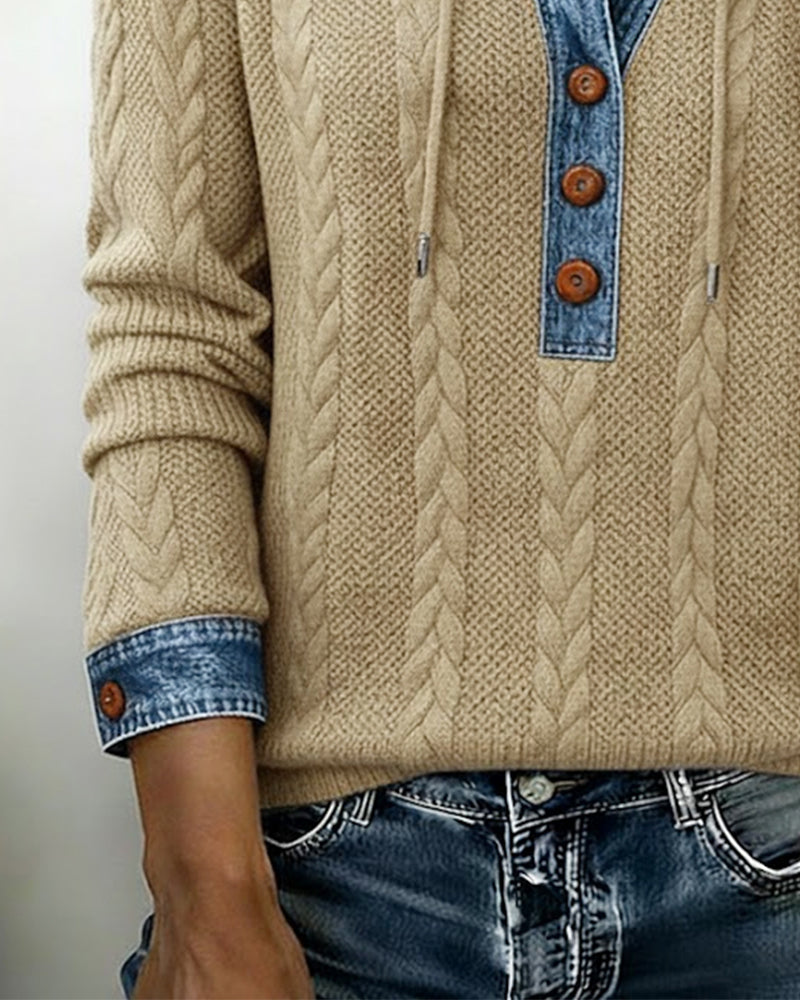 Colorblocking Langmouwige Hoodie Met Knopen