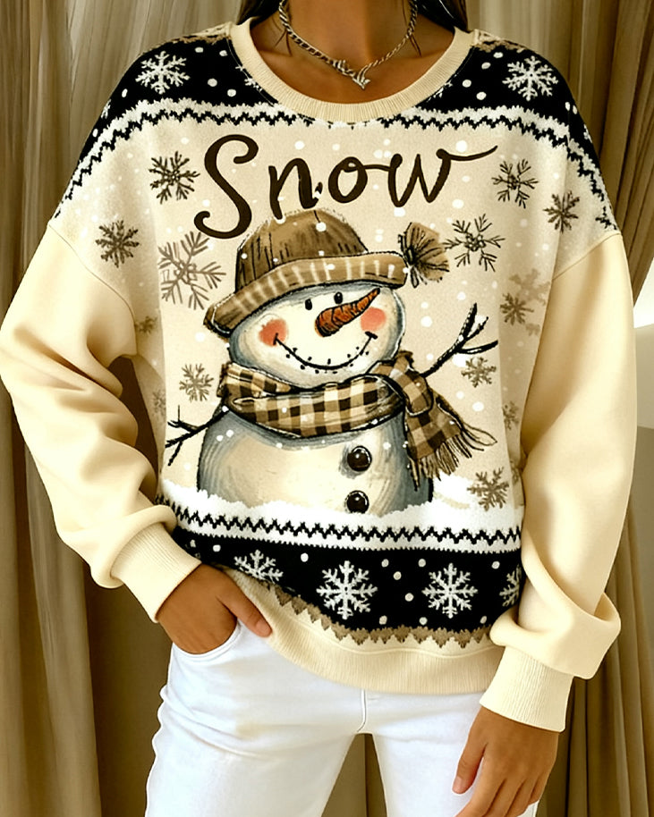 Langmouwige Casual Sweatshirt Met Sneeuwpopprint