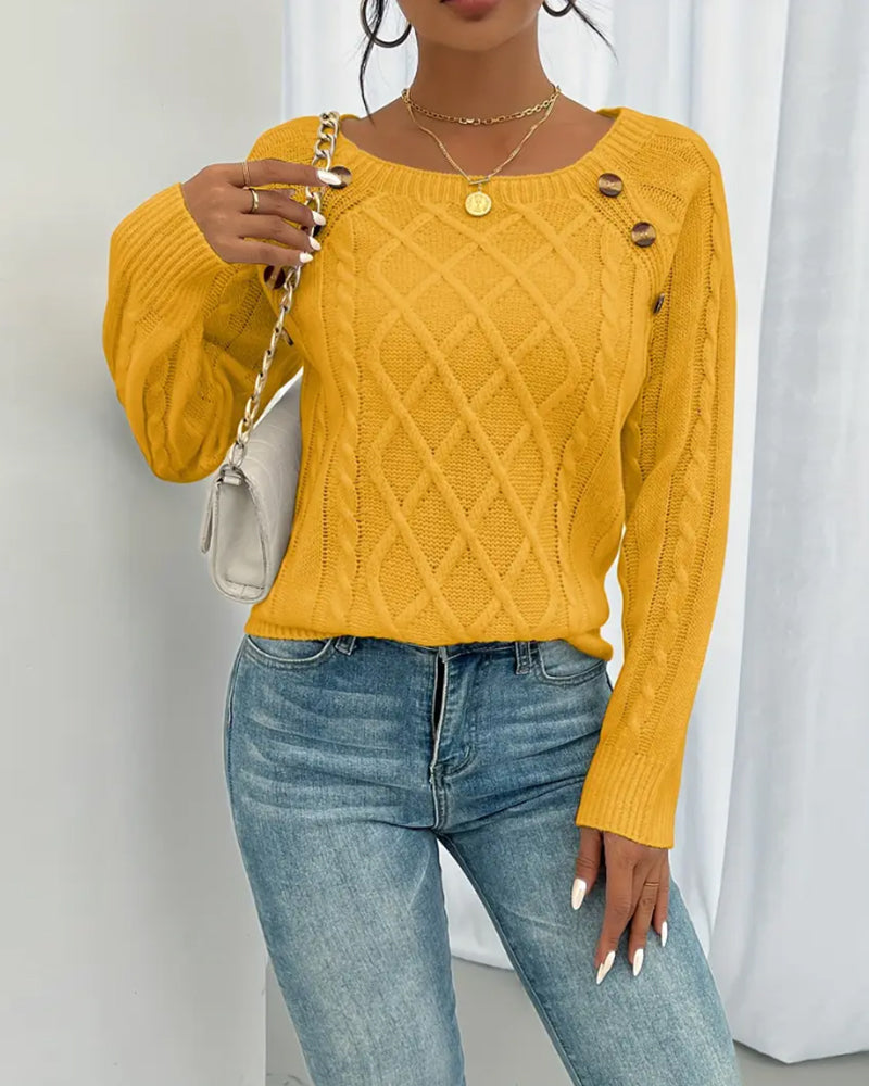 Trui Effen Raglanmouwen Gesp Kabelssteek