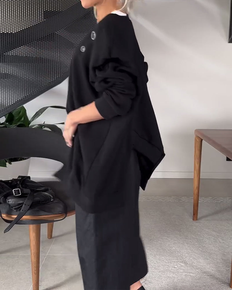 Effen casual sweatshirt met ronde hals en split