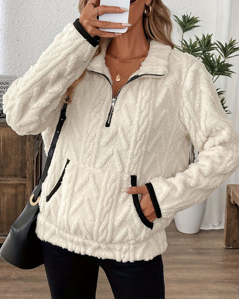 Sweater Met Rever Rits Voor Pluizig