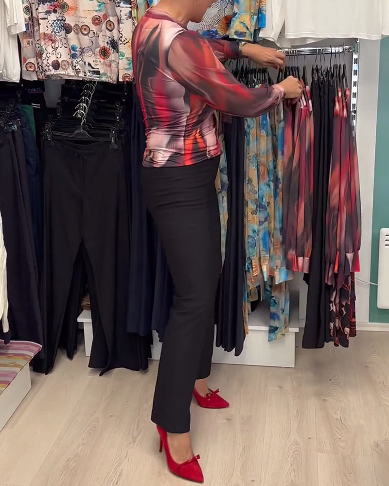 Blouse elegant lange mouwen bedrukt