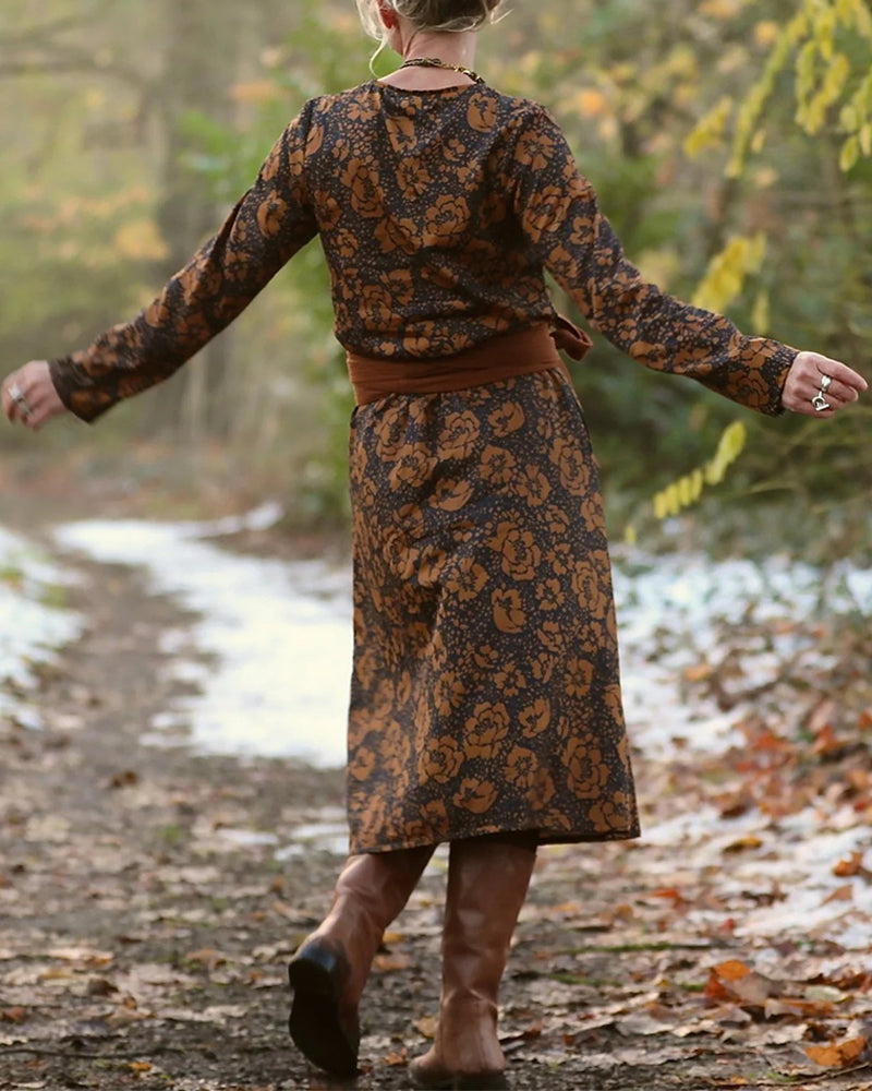 Jurk Bloemenprint Ronde Hals Losvallende Pasvorm