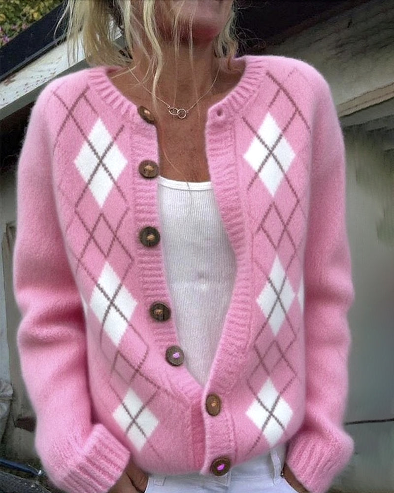 Cardigan Met Knop - en Diamant - Plaid - kenmerken