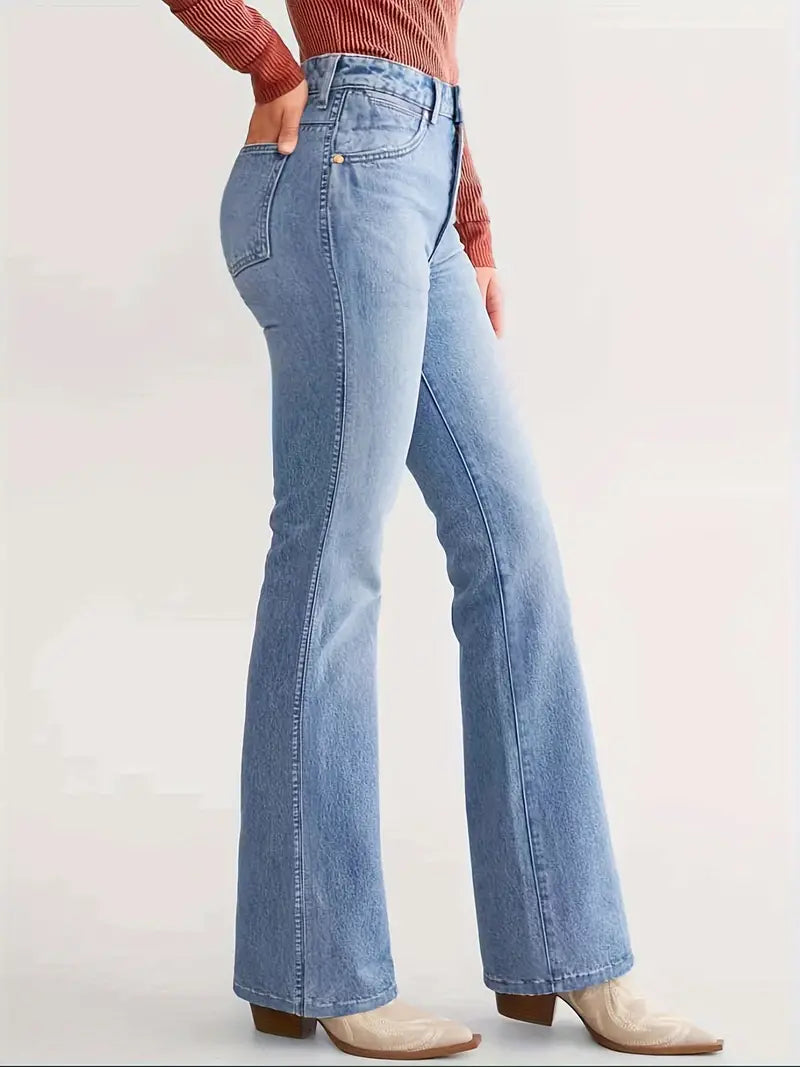 Dames bootcut jeans met hoge taille, slim fit, lichtblauw - casual denim broeken voor veelzijdige outfits