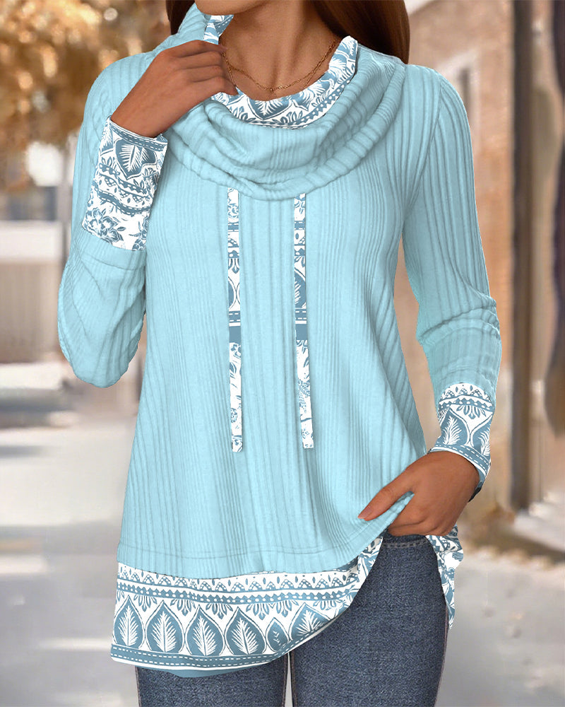 Trui Cowl Hals Contrastkleur Ingezet