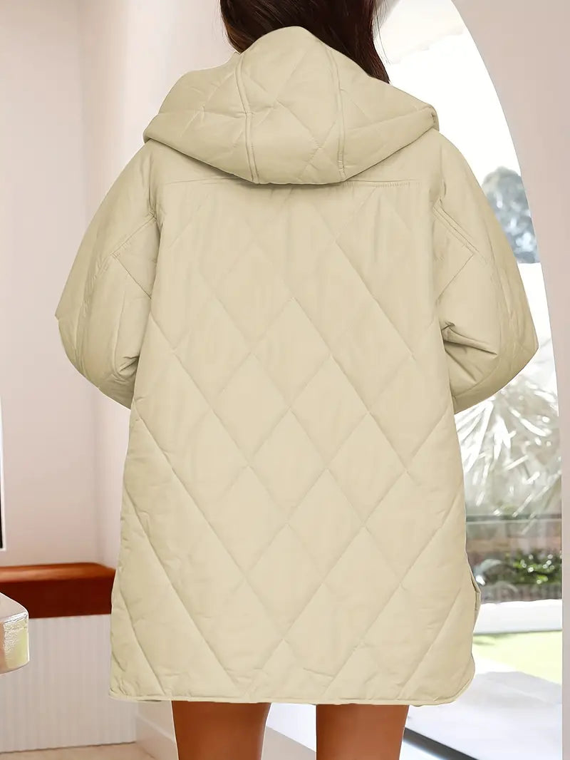 Gewatteerde puffer zwarte en beige winterjas voor dames - warm en oversized