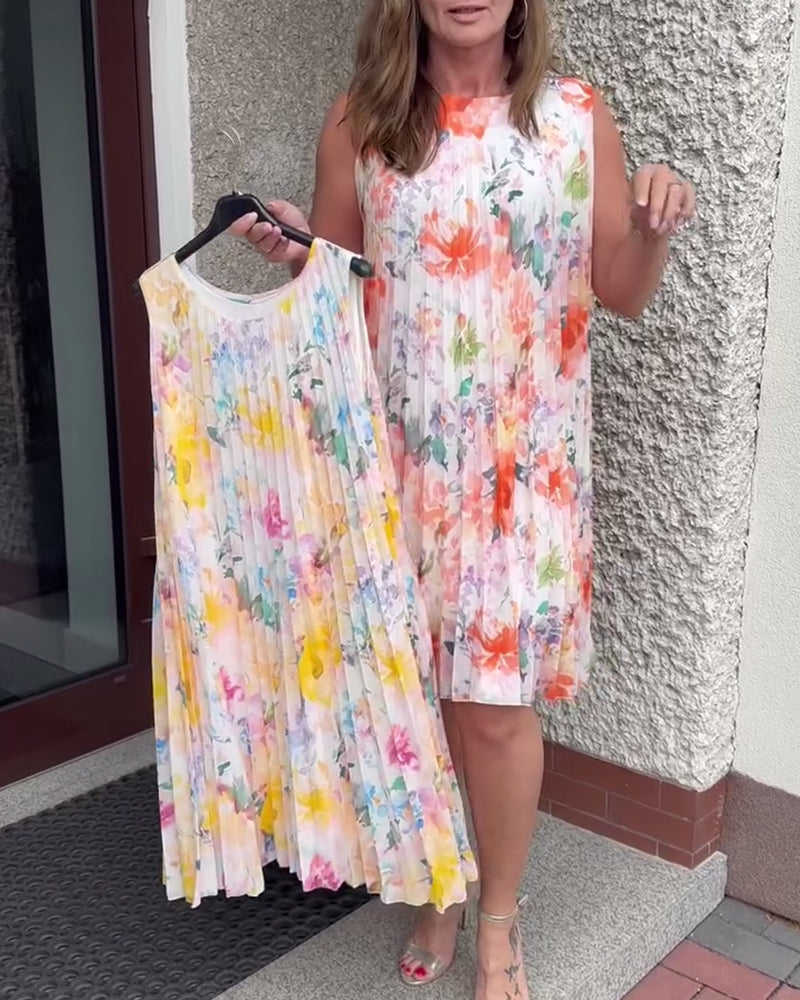 Jurk Mouwloos Geplooid Bloemig