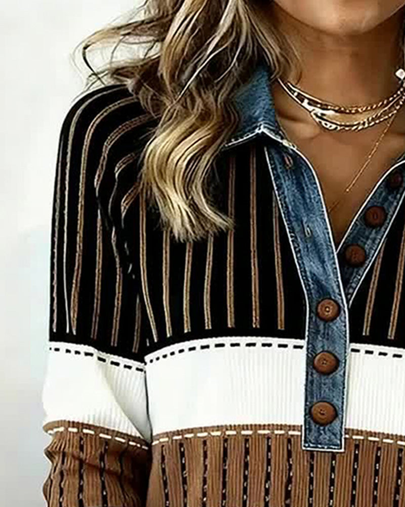 Een Veelzijdige Colorblock-Sweatshirt Met Overhemdkraag