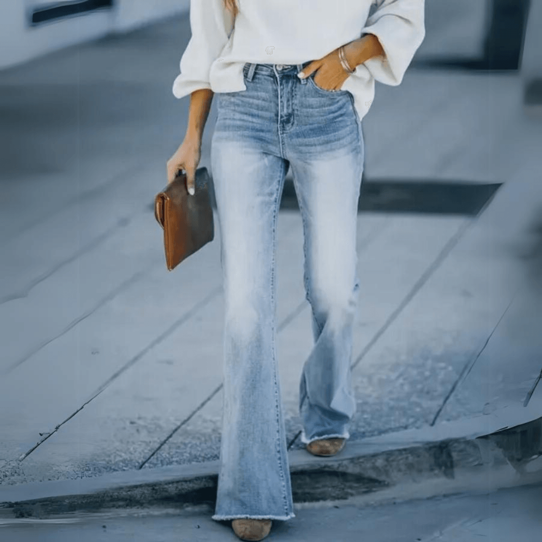 Dames flared jeans high-waisted casual broeken - trendy lichtblauwe bootcut & flared stijl