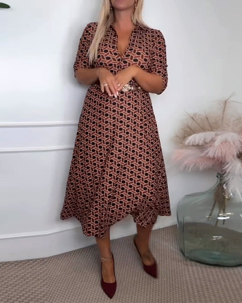 Jurk Met Reverskraag En Geometrische Print