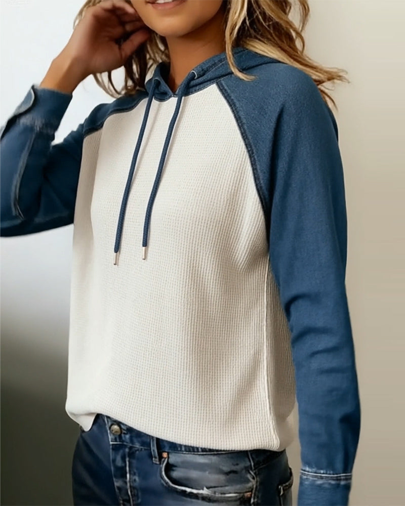 Hoodie Stijlvol Denim Gebreid Patchwork