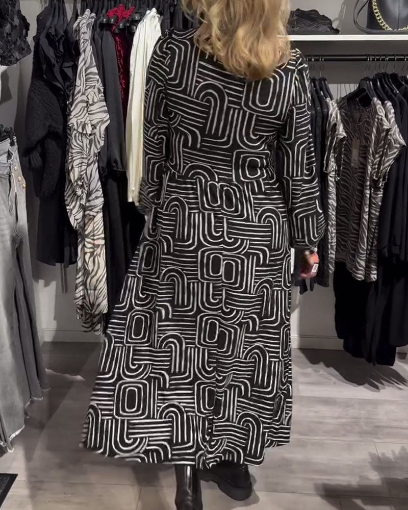 Jurk Met Lapel - Nek - Design En Moderne Gedrukte Kenmerken