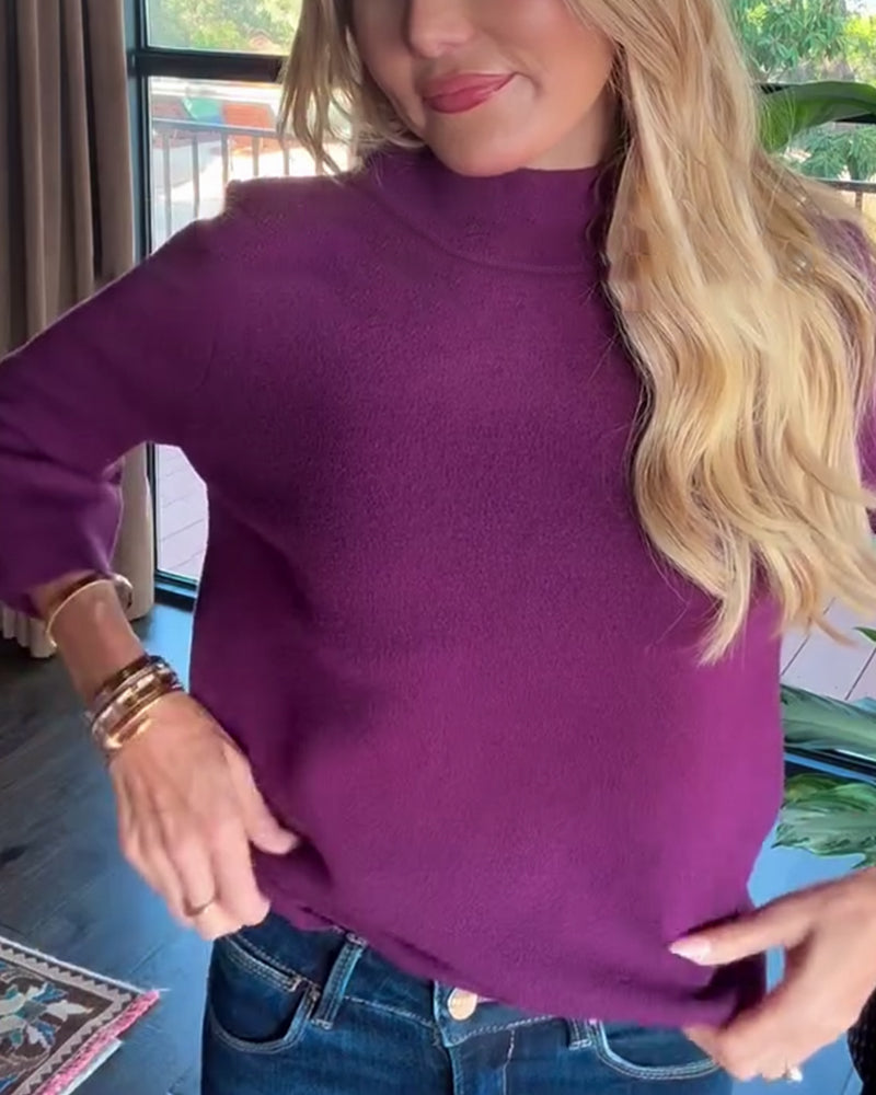 Trui Hoge Hals Elegant Driekwart Mouwen