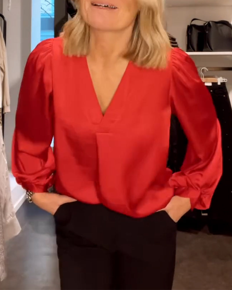 Bloes Modieus V-Hals Pofmouw